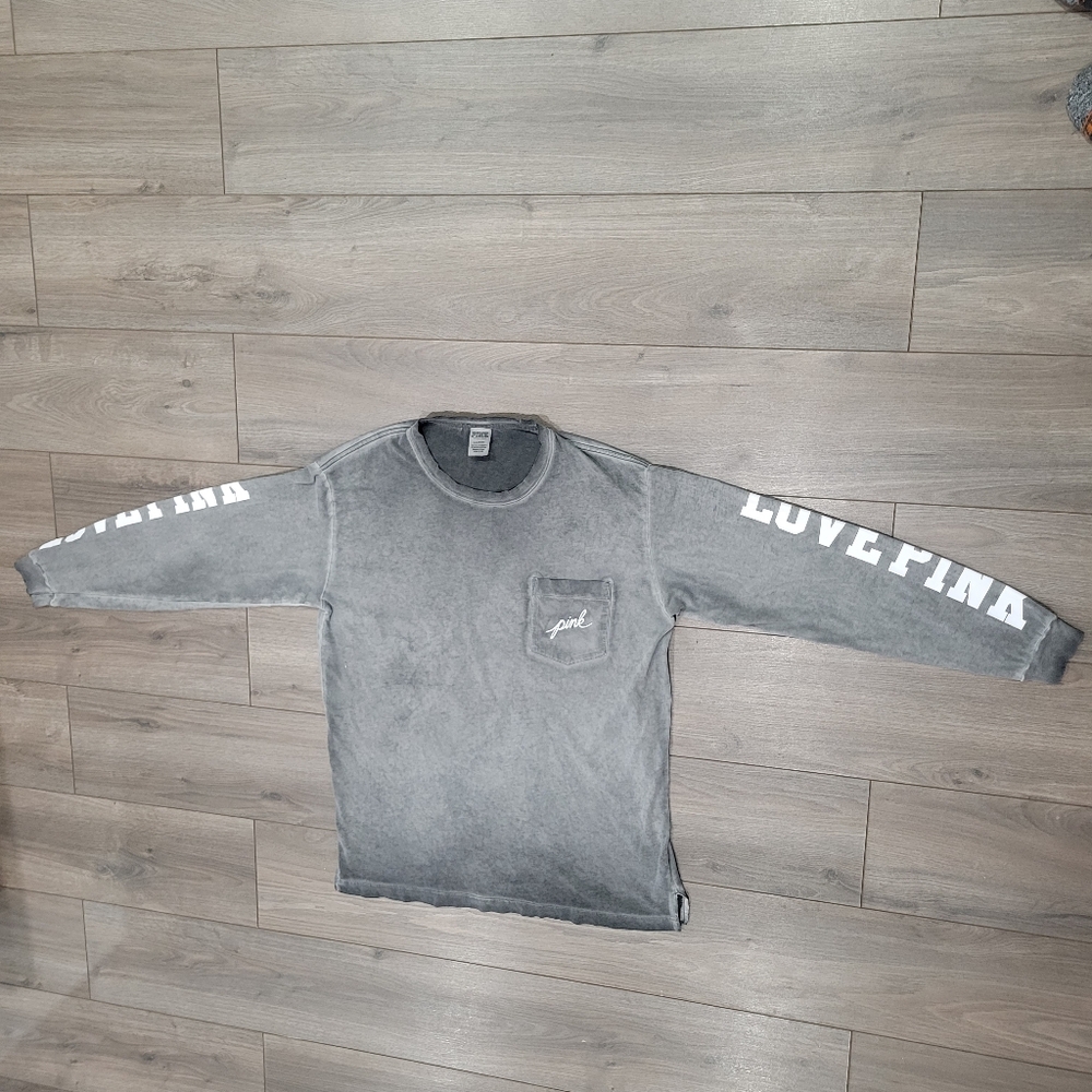 Victoria's Secret PINK Gray Long Sleeve Tee - Women's Size Large - Picture 2 of 6